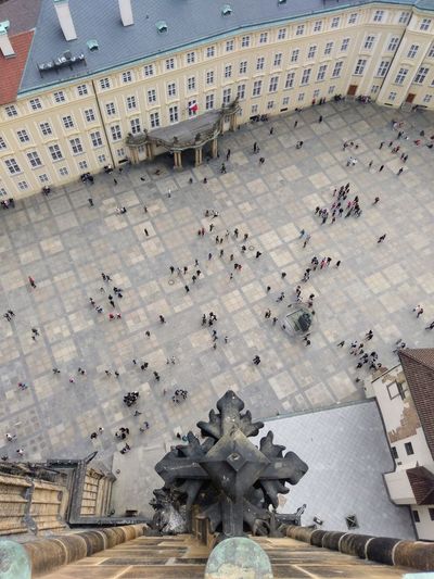 High angle view of statue in city