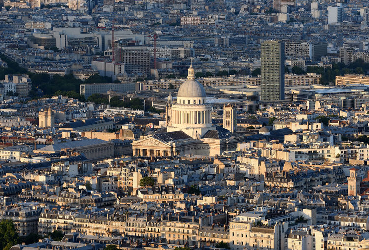 An aerial shot of paris with pantheon in sight