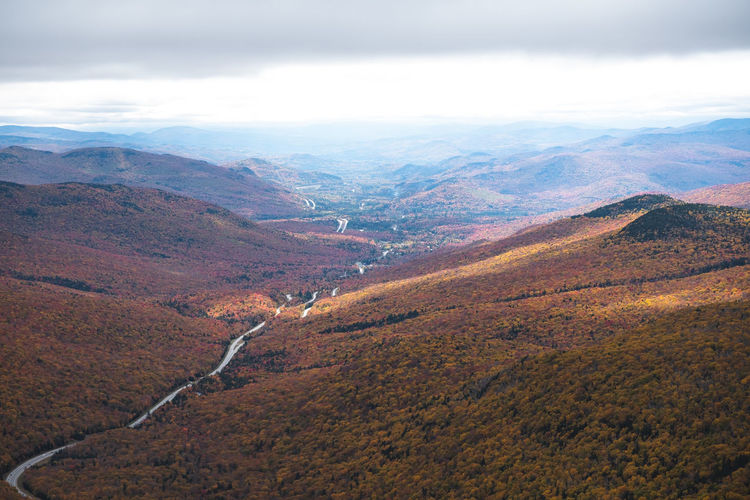 High angle view of land against sky
