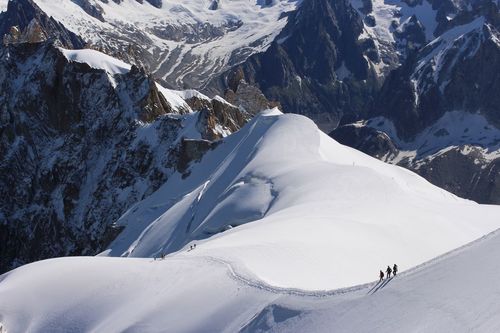 High angle view of people skiing on mont blanc during winter