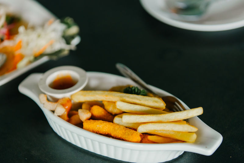 Close-up of food in plate on table