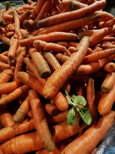 High angle view of carrots in market
