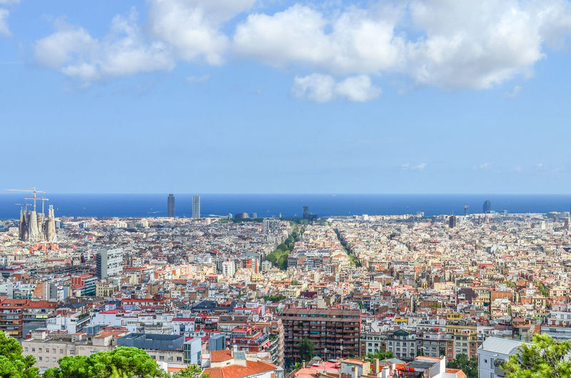 The view from the hill of three crosses to the  new town of spanish barcelona. 