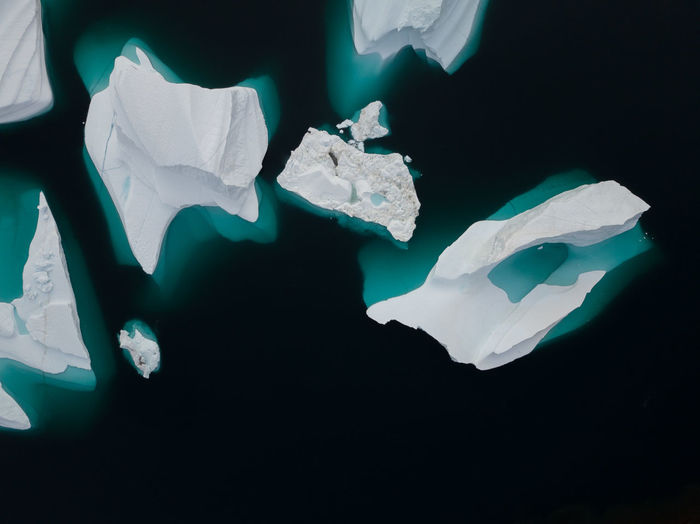 Arctic icebergs from above, captured by drone