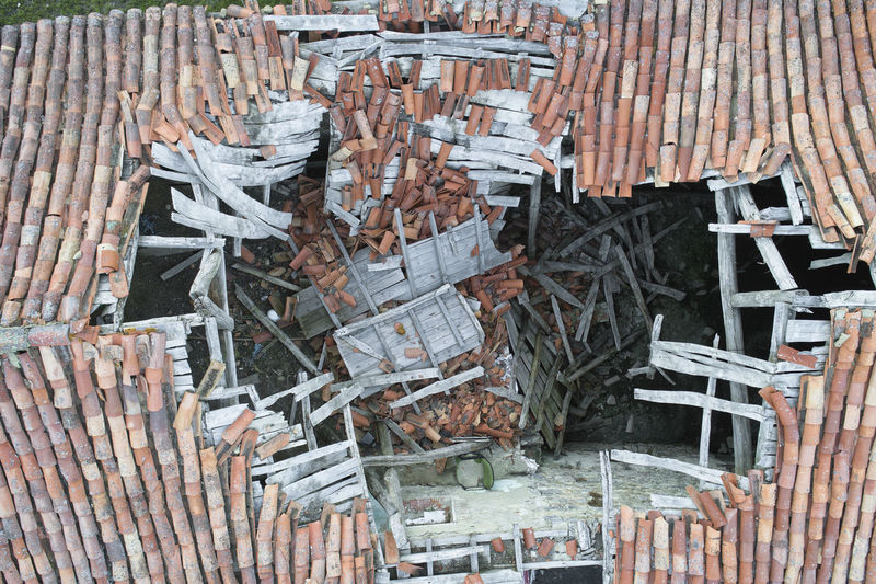High angle view of damaged building
