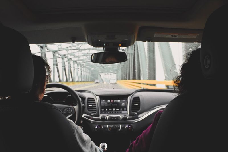 Rear view of couple in car 