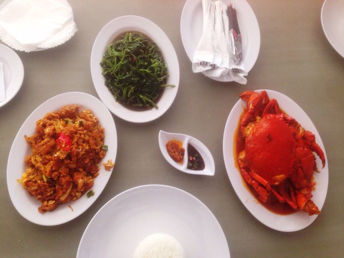 High angle view of food on table