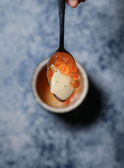Close-up of caviars in spoon