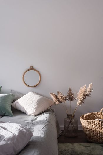 Electric lamp on bed at home