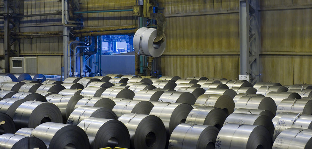 Rolls of steel sheet in factory
