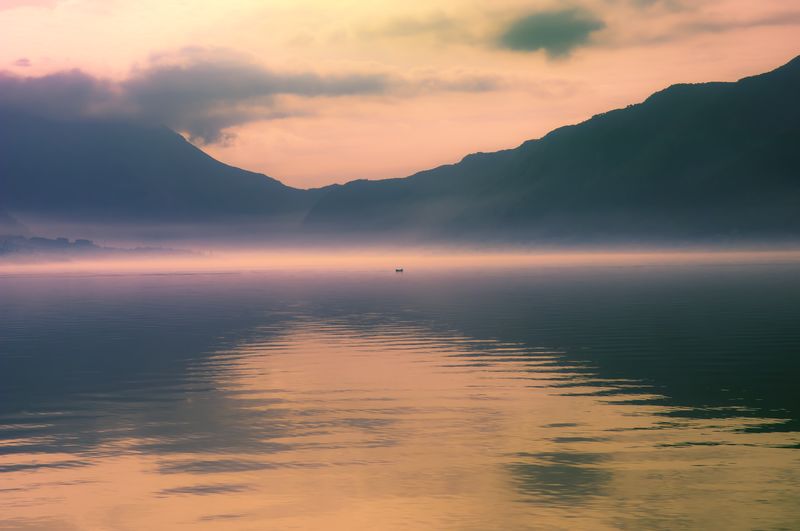 Scenic view of sea against sky during sunset