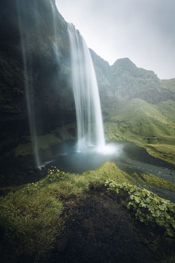 Atmospheric, moody view of seljalandsfoss waterfall. southern iceland.