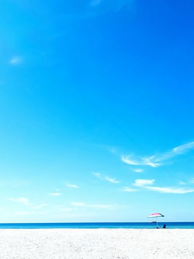 Scenic view of sea against blue sky