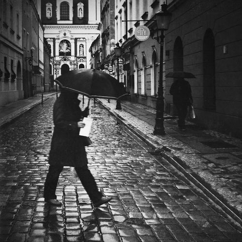 Woman walking on city street