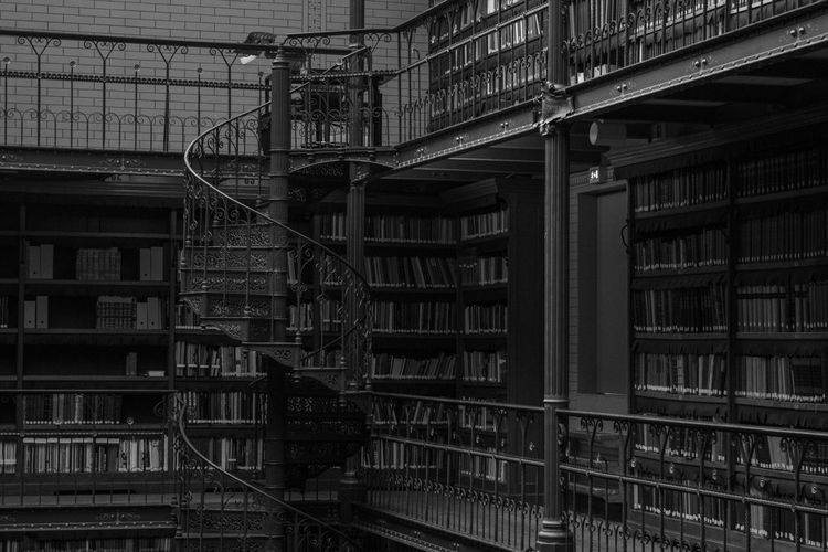 Spiral staircase in library