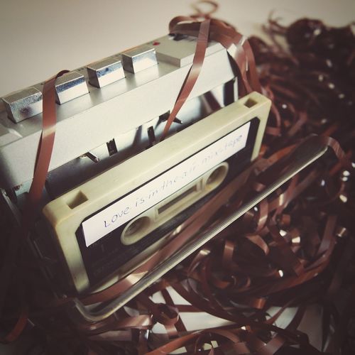 Close-up of audio recorder with damaged cassette