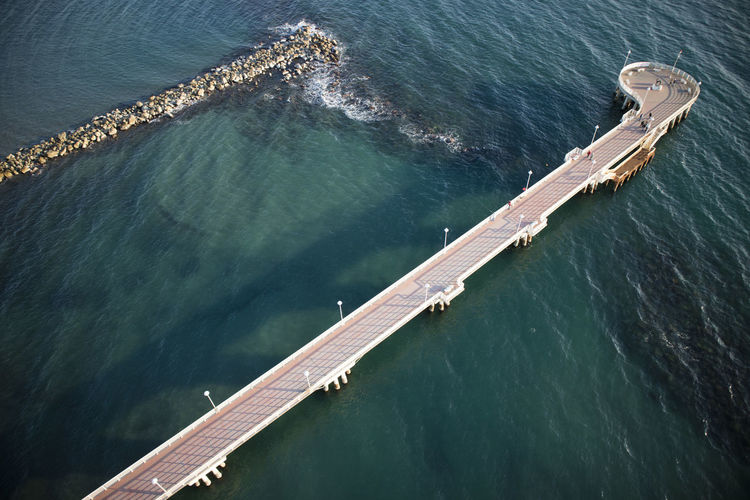 High angle view of ship in sea