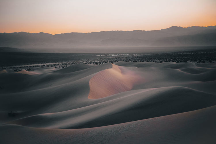Landscape shot of sand dune in death valley during blue hour