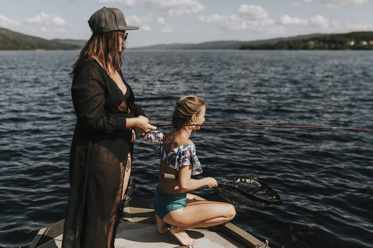 View of women fishing