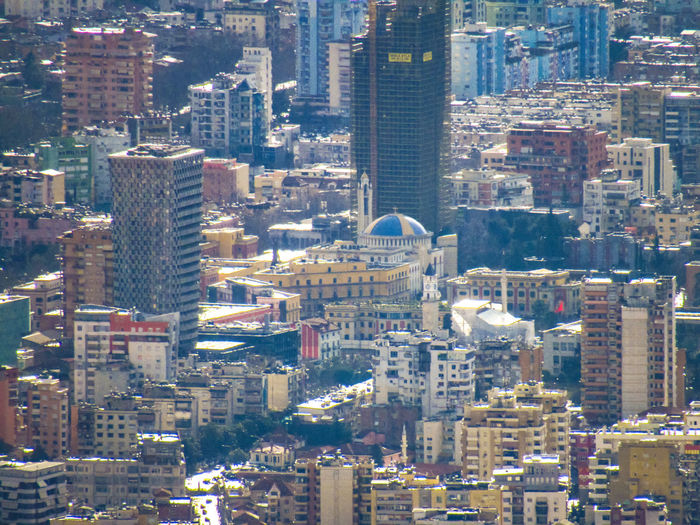 High angle view of buildings in city