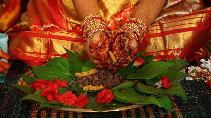 Bridal having some traditional way of marriage , at the time of marriage
