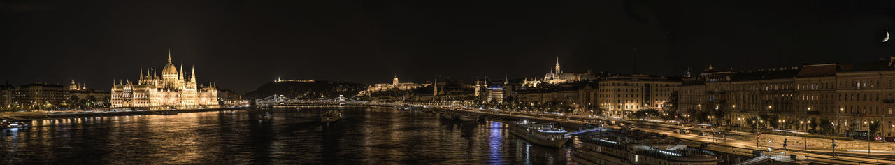 Budapest large panoramic view by night and view of the parliament