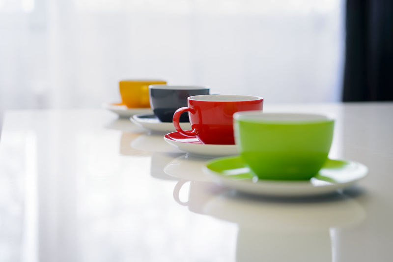 Close-up of tea cup on table