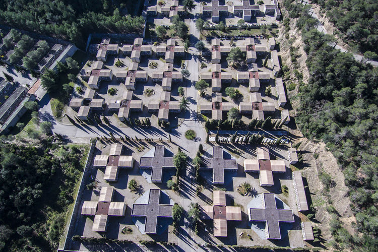 Aerial view of graveyard