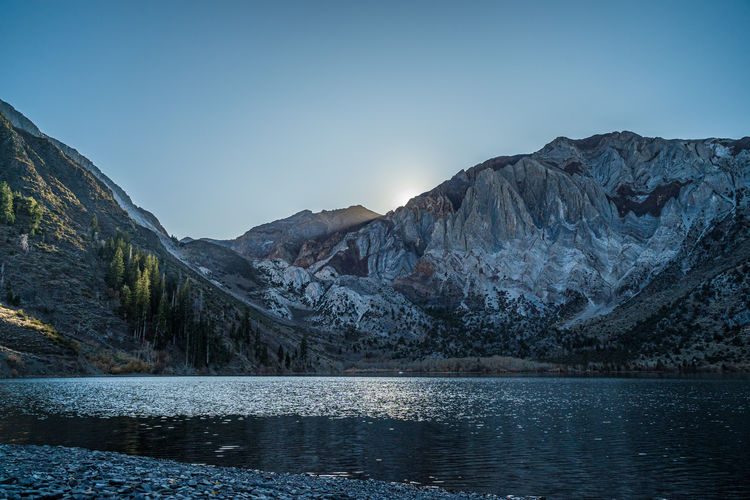 Convict lake view of sherwin range of sierra nevada mountains on a clear day at sunset