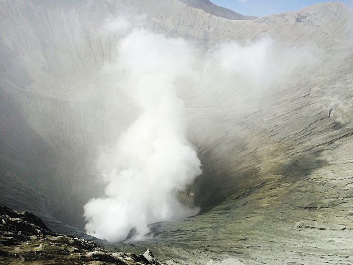 Smoke coming out of crater