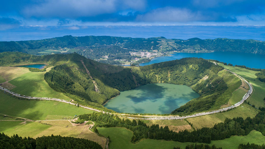 High angle view of landscape against sky azores