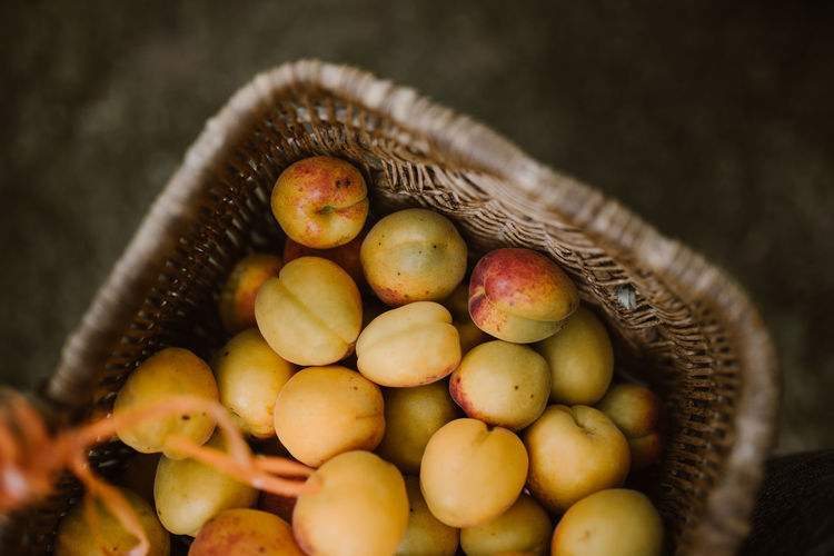 High angle view of fruits in basket