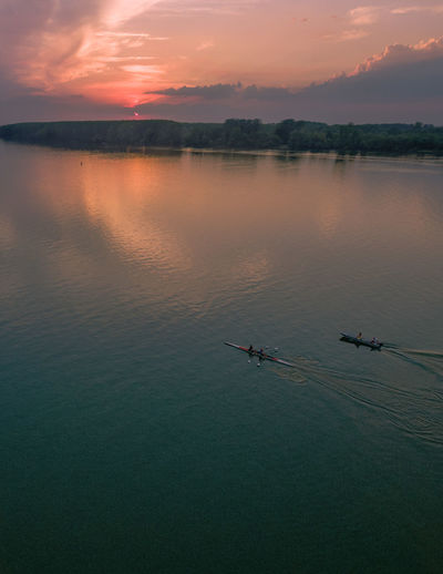 High angle view of boats in sea