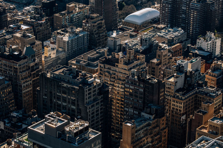 High angle view of buildings in city