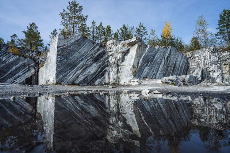 Ruskeala marble quarry. karelia. marble quarried in the north of russia. natural gray stone
