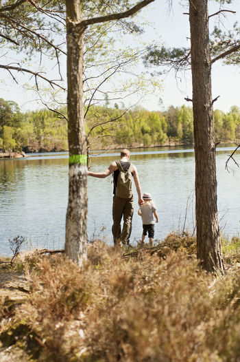 Father with son at lake
