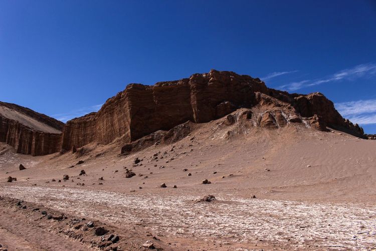 Rock formations in desert against blue sky