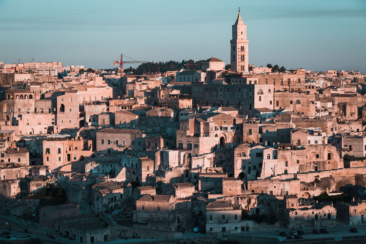 Panoramic view of the ancient city of matera at sunrise