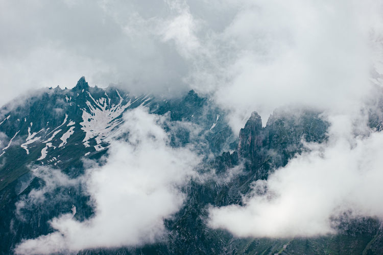Scenic view of snow covered mountains against sky