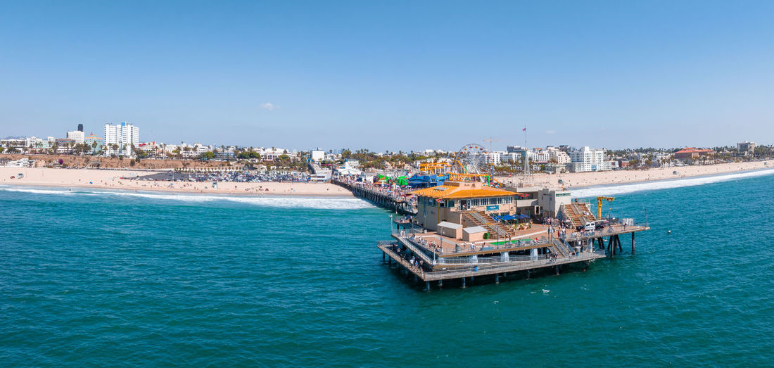 Panoramic aerial view of the santa monica beach and the pier