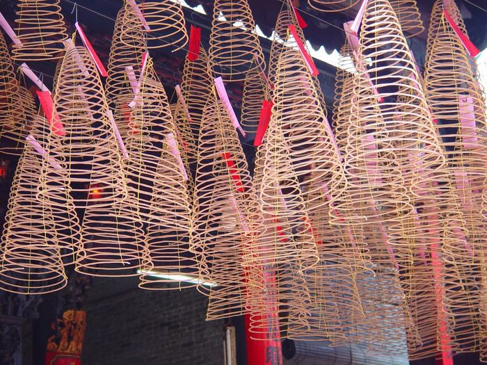 Low angle view of lanterns hanging in temple