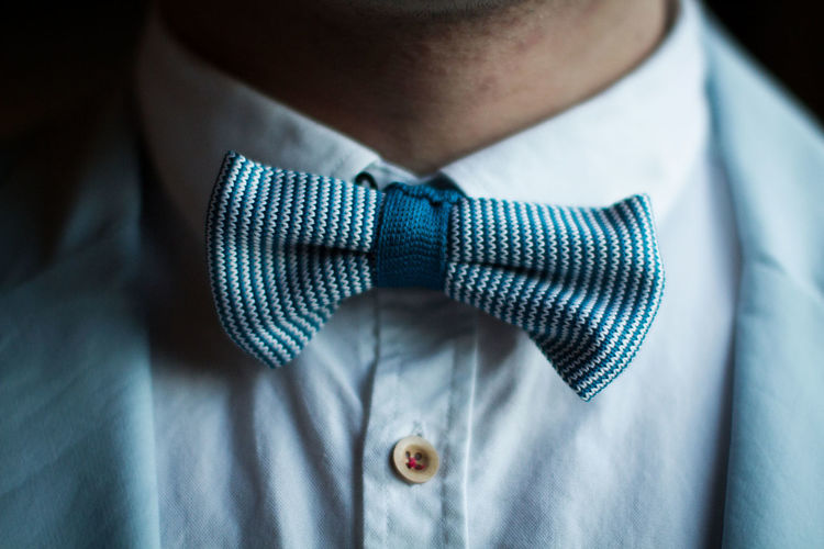 Close-up of man wearing bow tie
