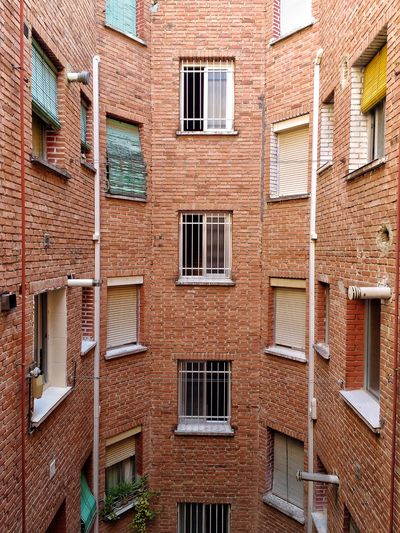 Windows of a residential brick building 