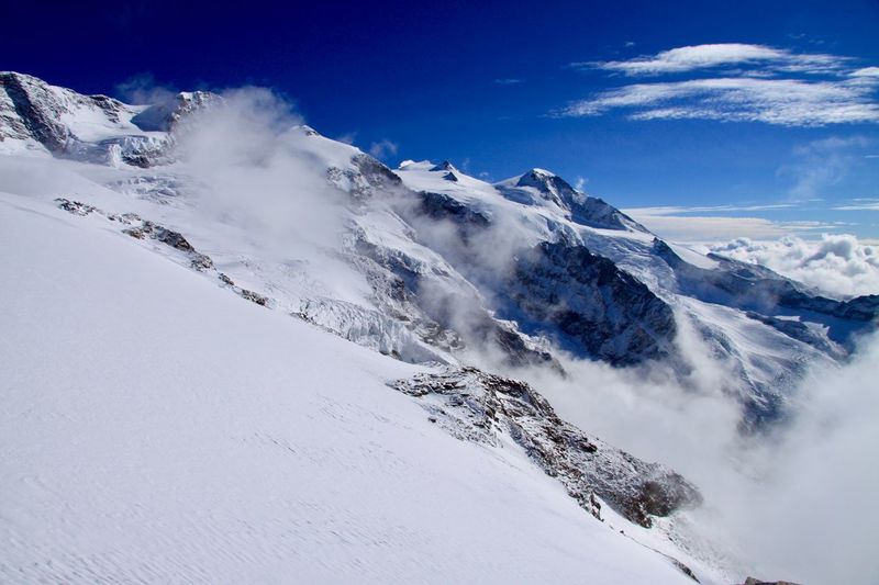Scenic view of snowcapped mountains against sky