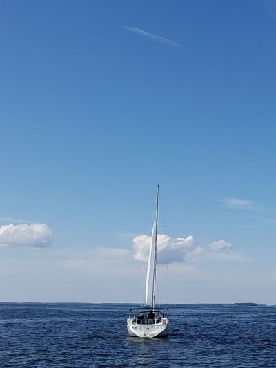 Sailboat sailing on chesapeake bay against sky