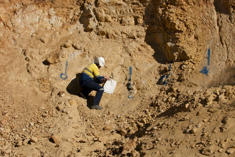 High angle view of man on rock