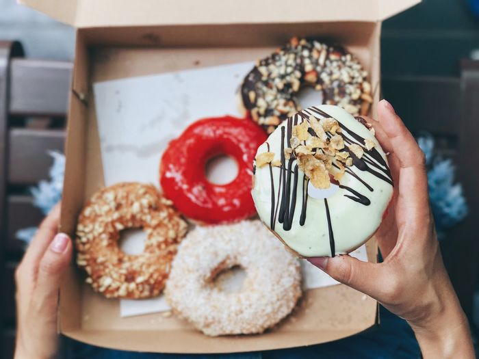 Close-up of hand holding donut