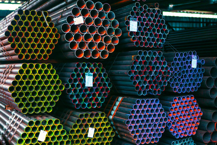 High angle view of multi colored pipes for sale in market