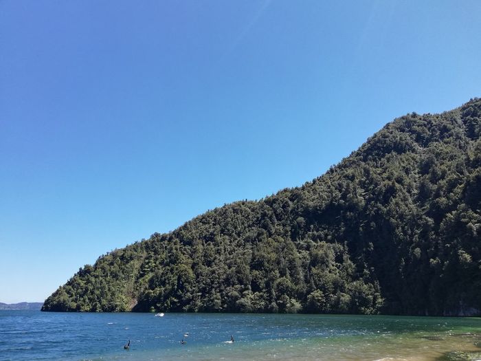 Scenic view of sea against clear blue sky