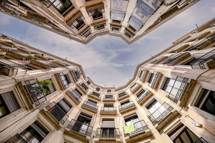 Low angle view of building towards iconic architecture im barcelona 
